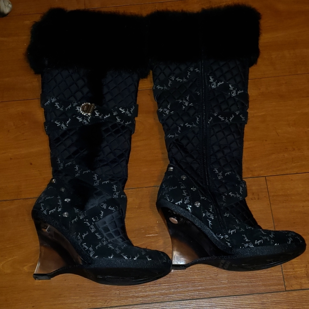 Baby Phat Faux Fur lined Black Boots Sz 7